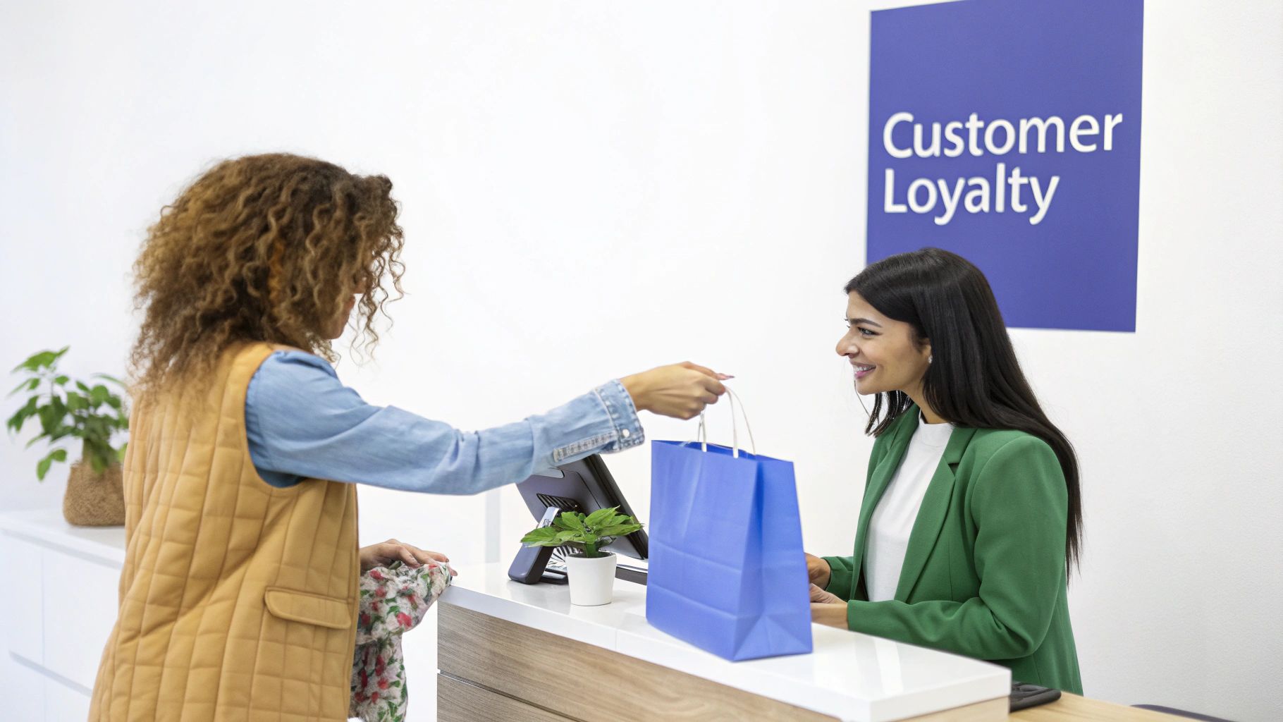 A group of diverse, smiling customers engaged with a brand's mobile app, symbolizing modern customer loyalty and engagement.