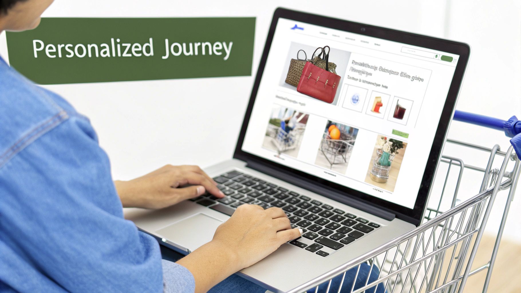 An illustration of a customer's journey map being guided by a friendly AI robot, symbolizing a personalized path to purchase.