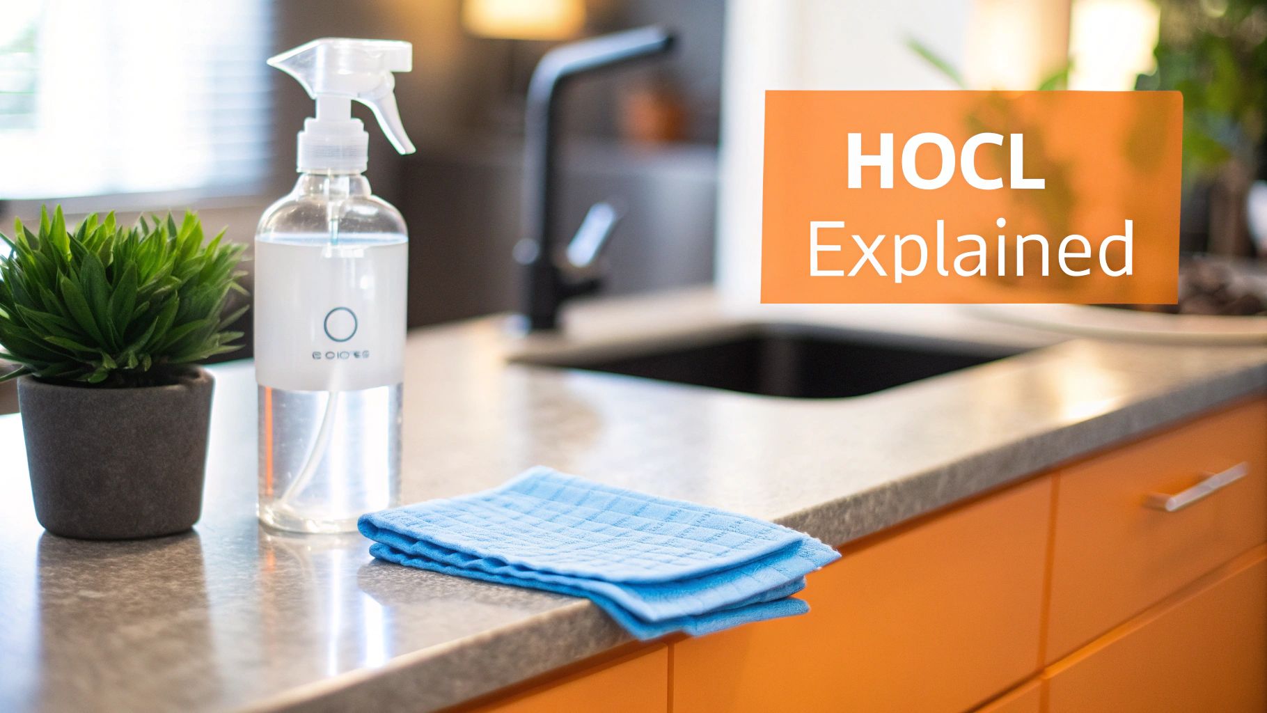 Woman spraying a countertop with a natural cleaner