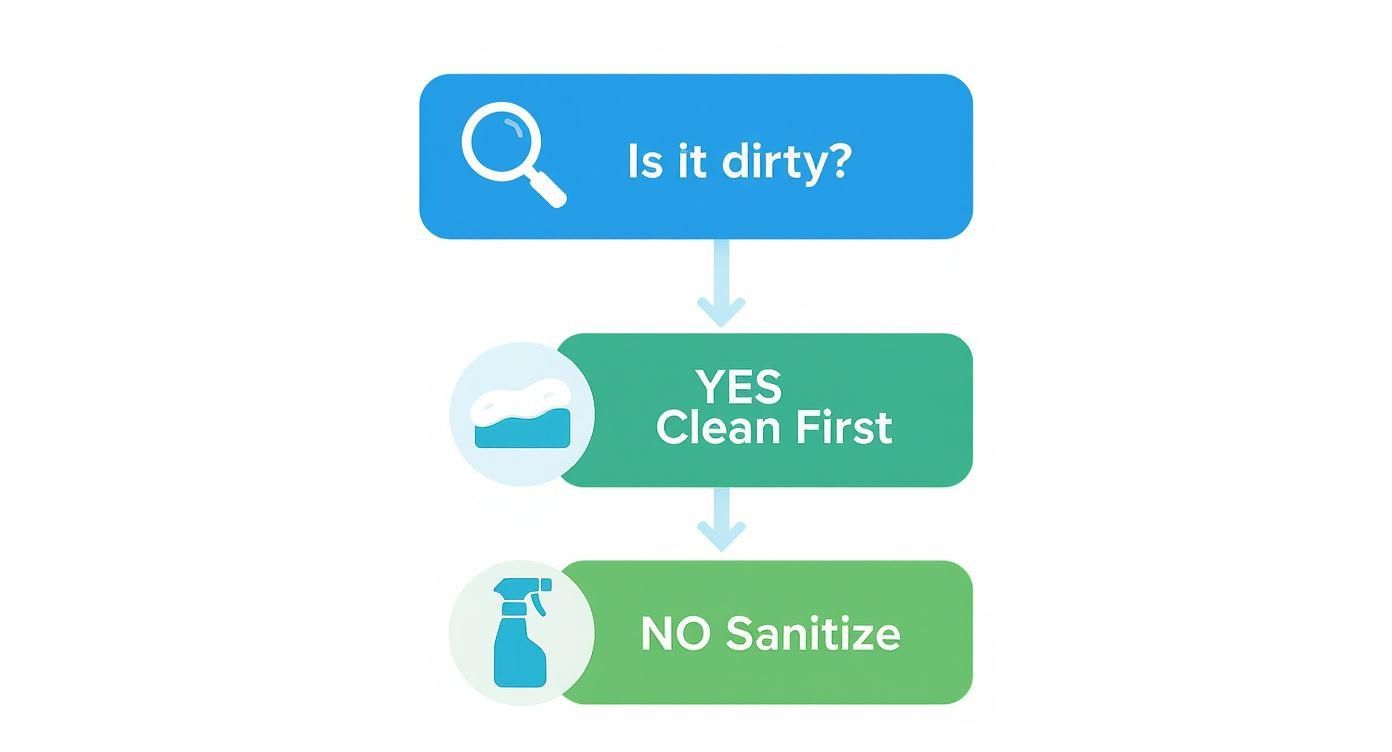Infographic about what is the difference between sanitizing and cleaning