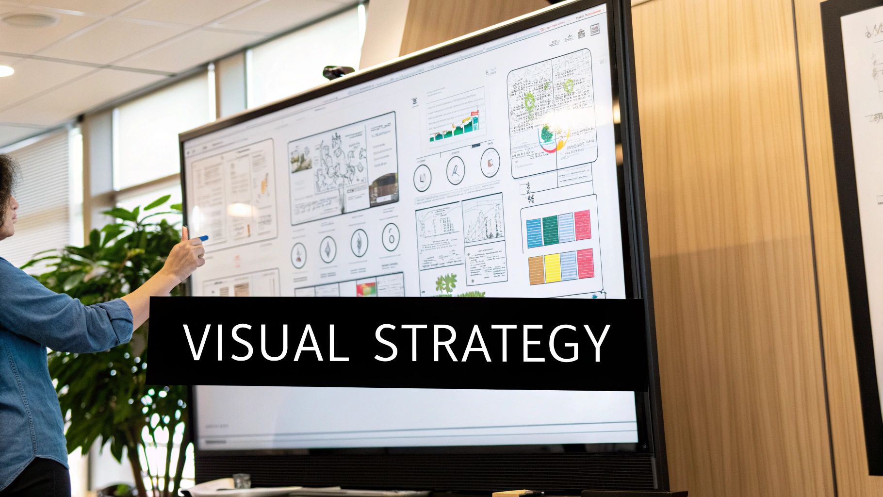 An architect reviewing blueprints for a building, symbolizing a visual content strategy.
