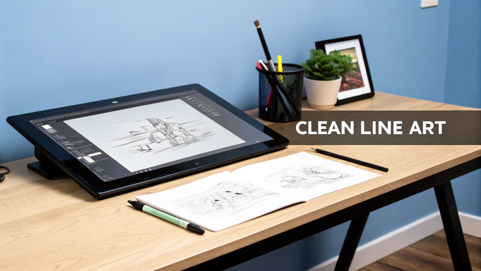 A detailed black and white line art illustration of a mythical creature, generated by AI