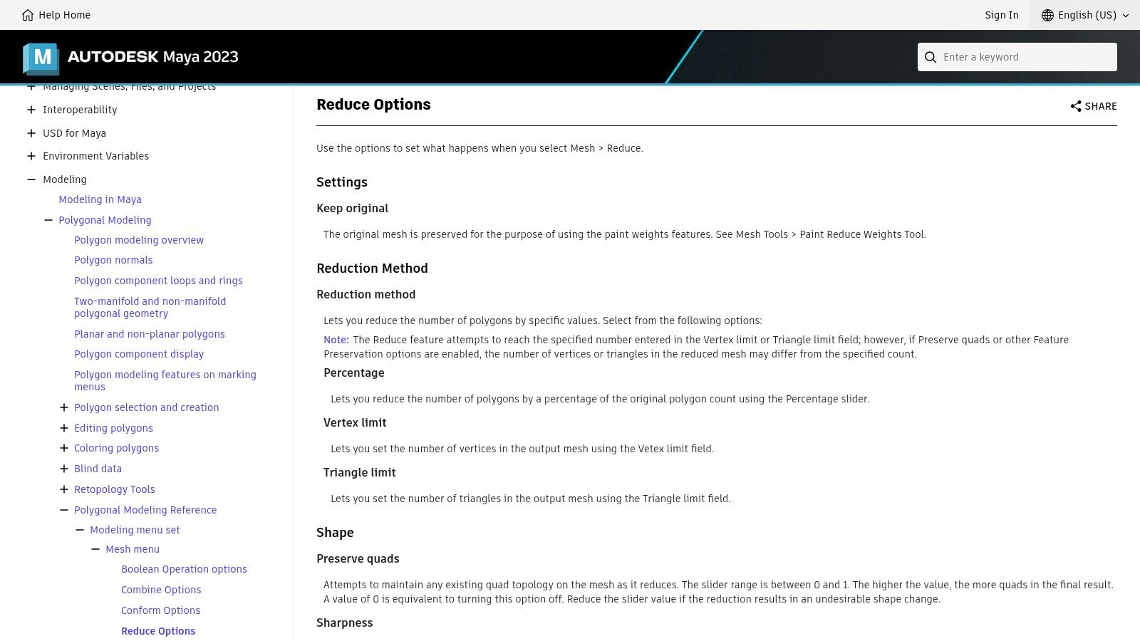 Autodesk Maya – Reduce (built-in)