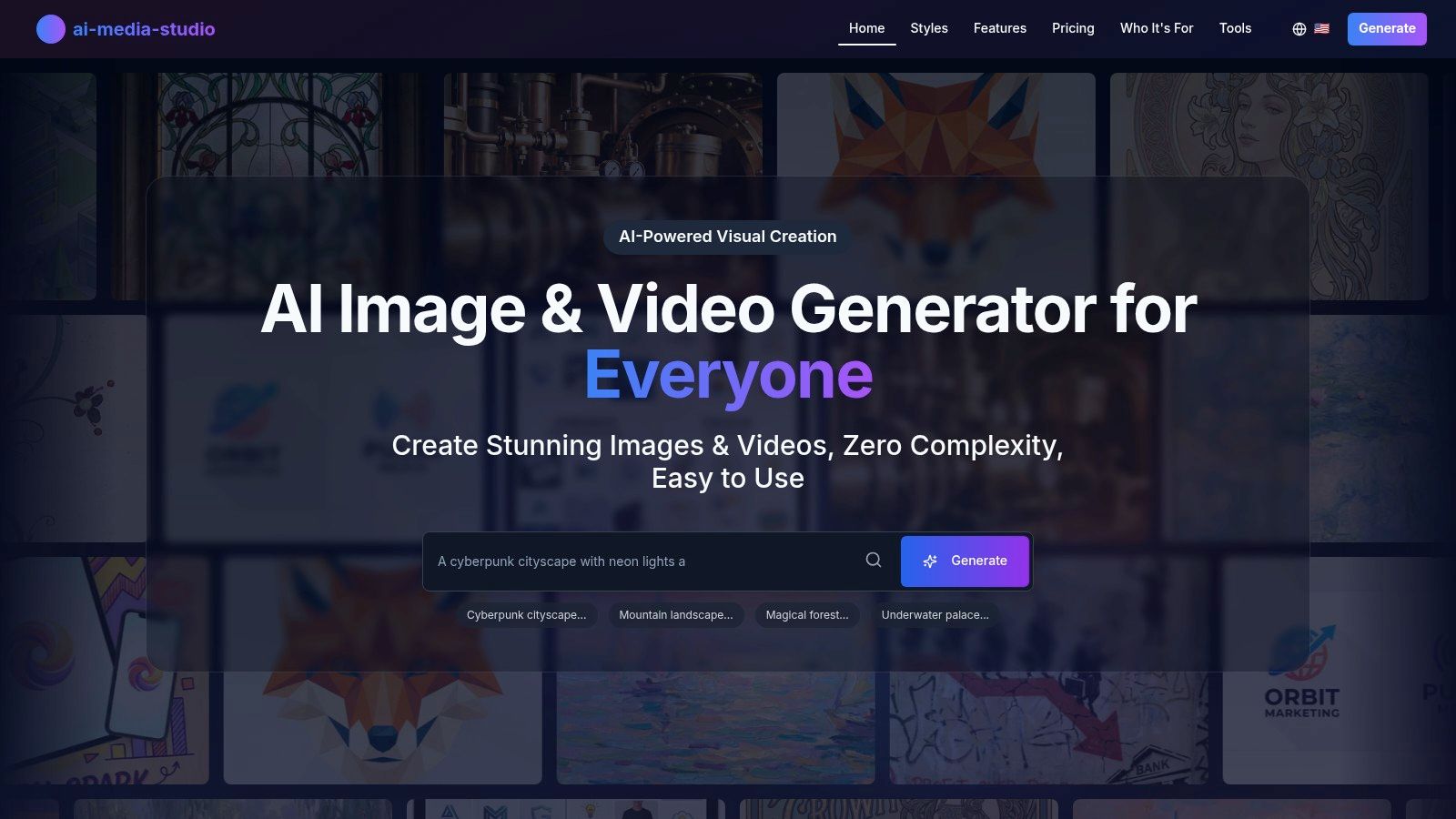 An example of an AI-generated image from ai-media-studio showing a futuristic cityscape in a cinematic style.