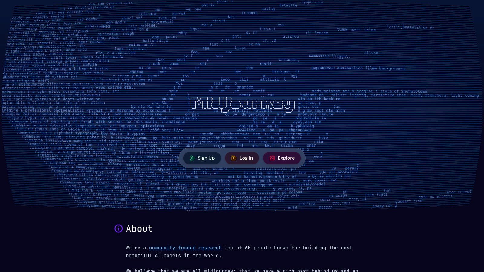 Midjourney's browser-based interface showing various AI-generated images.