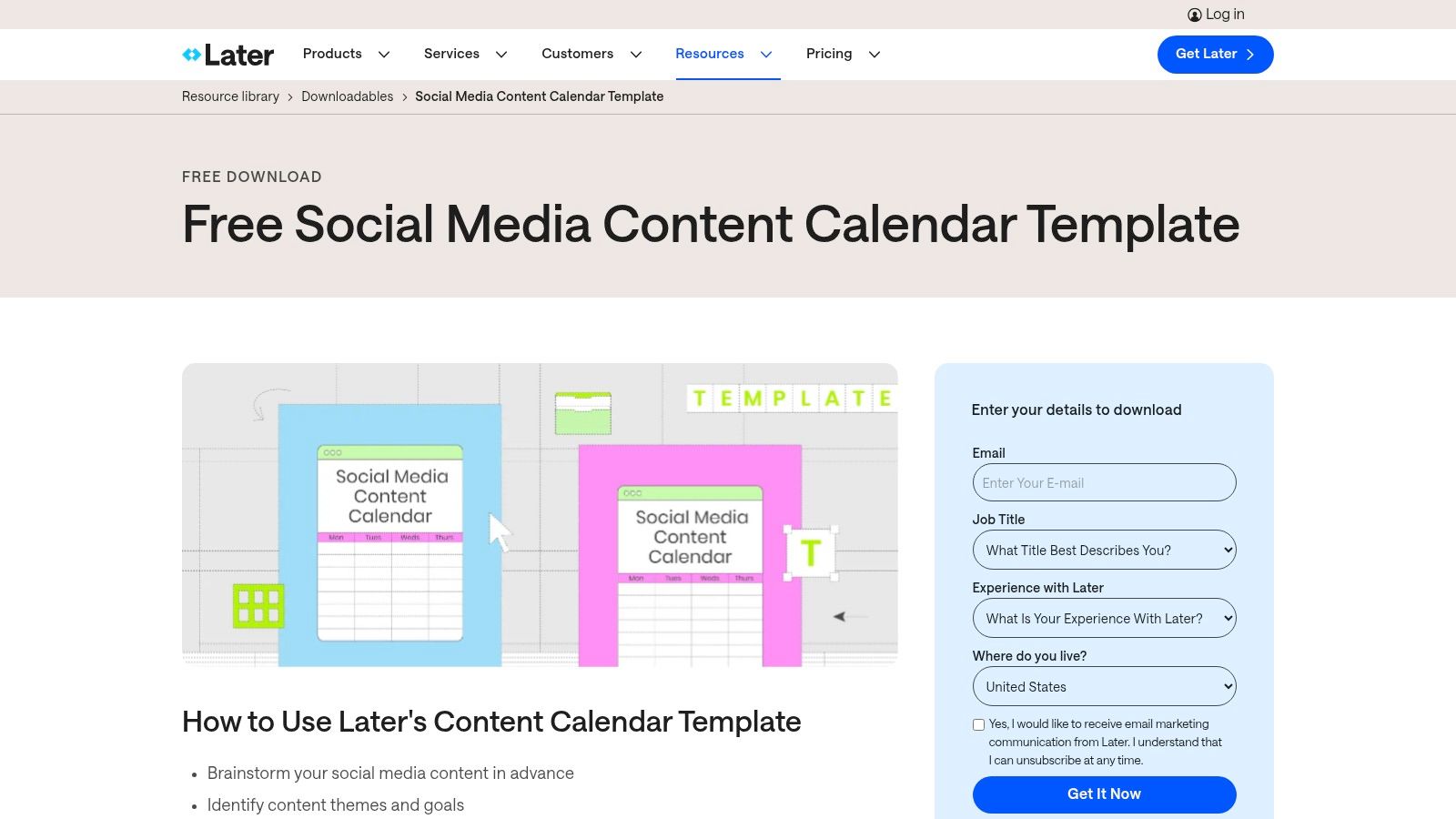 Later's Quick-Start Google Sheets Calendar