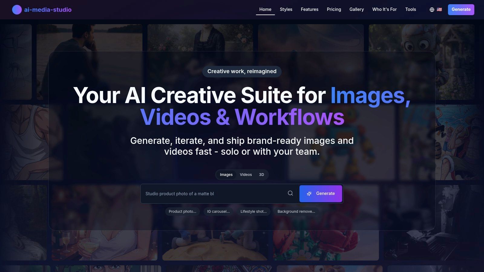An AI-generated image of a modern, well-lit office space with plants and large windows, showcasing the kind of professional visuals possible with AI Media Studio.