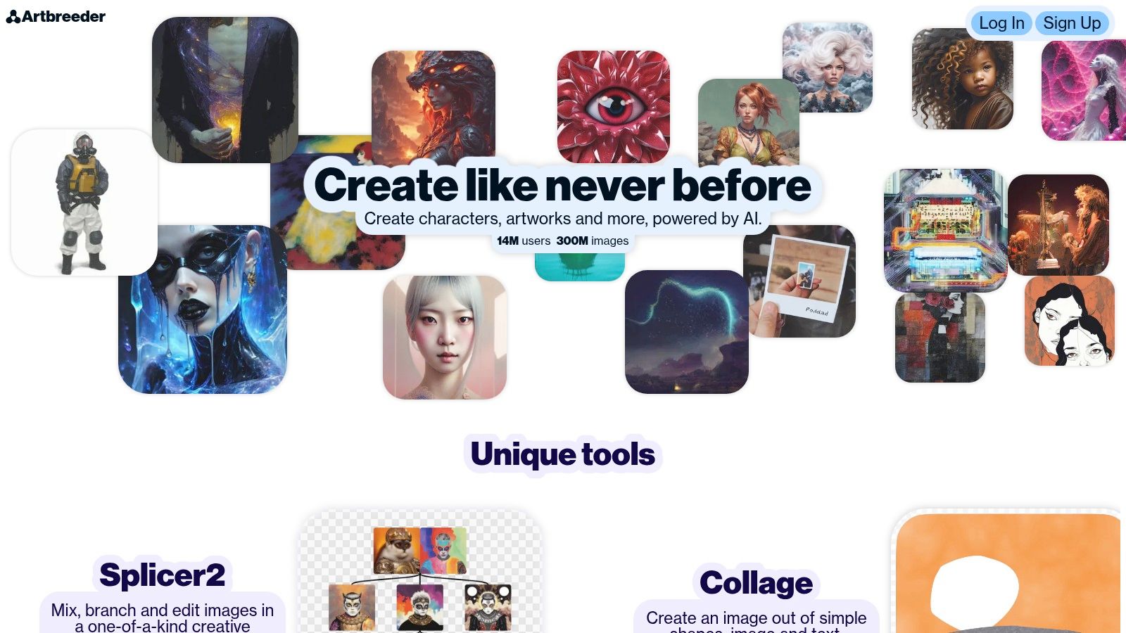 Artbreeder's interface showing image mixing and 'breeding' controls.
