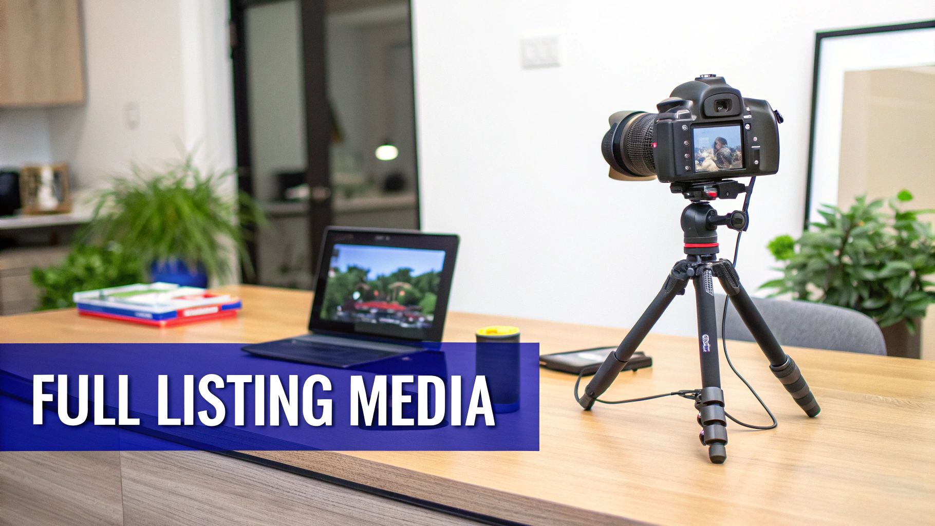 A professional real estate photographer's portfolio displayed on a laptop screen