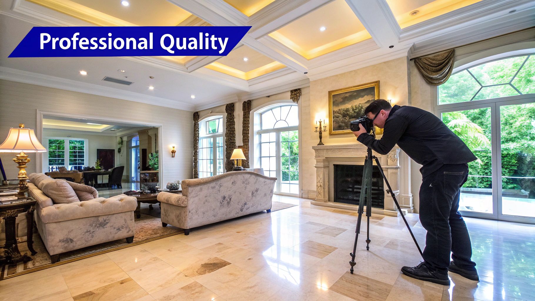 A well-staged, bright living room photographed professionally for a real estate listing in Orlando
