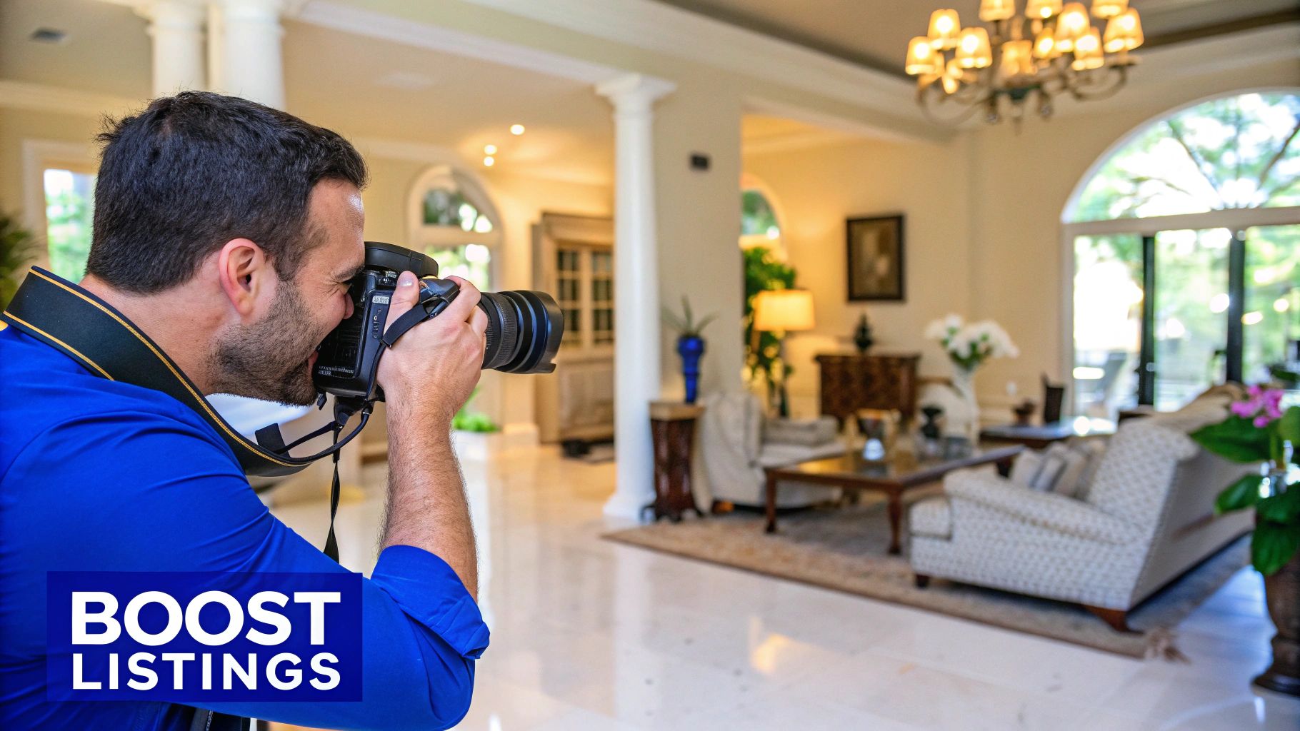 A professional photographer capturing the exterior of a modern Sarasota home.