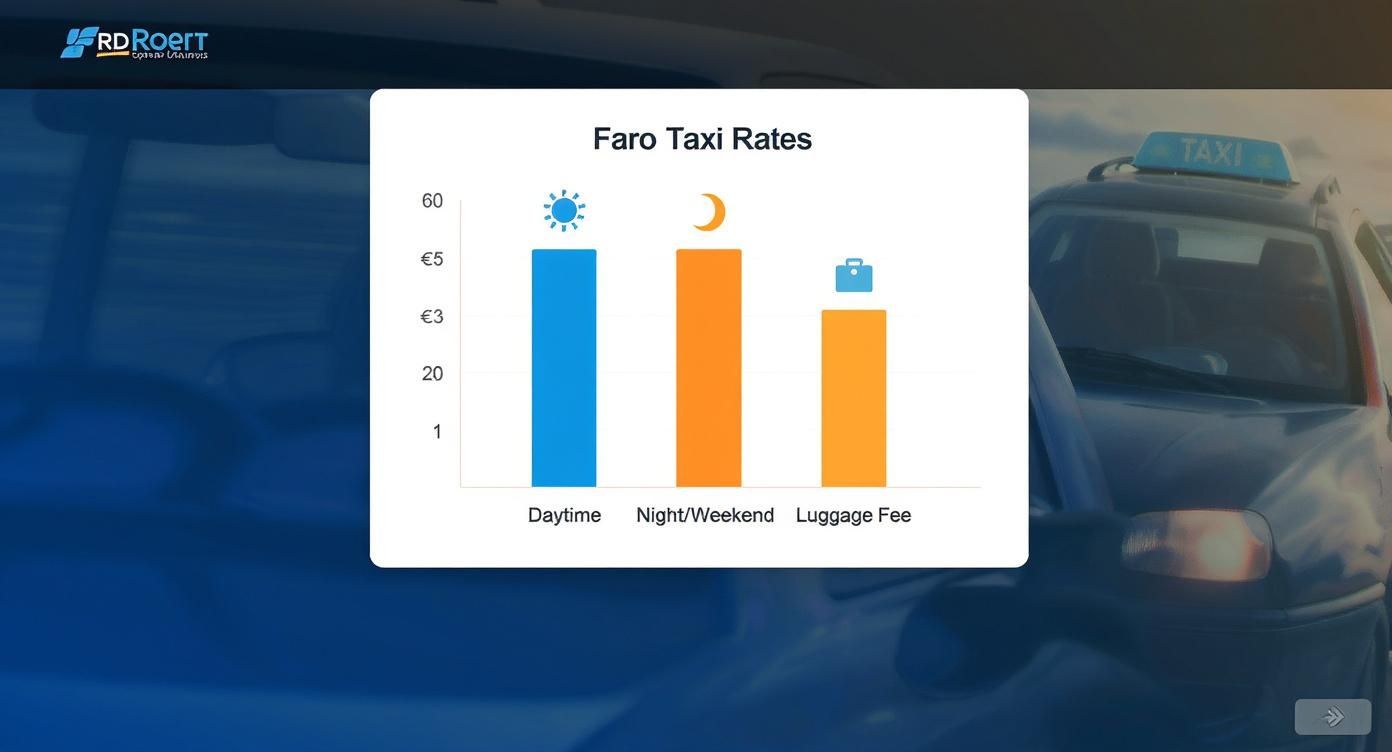 Bar chart showing Faro taxi rates for daytime, night/weekend, and luggage fees.
