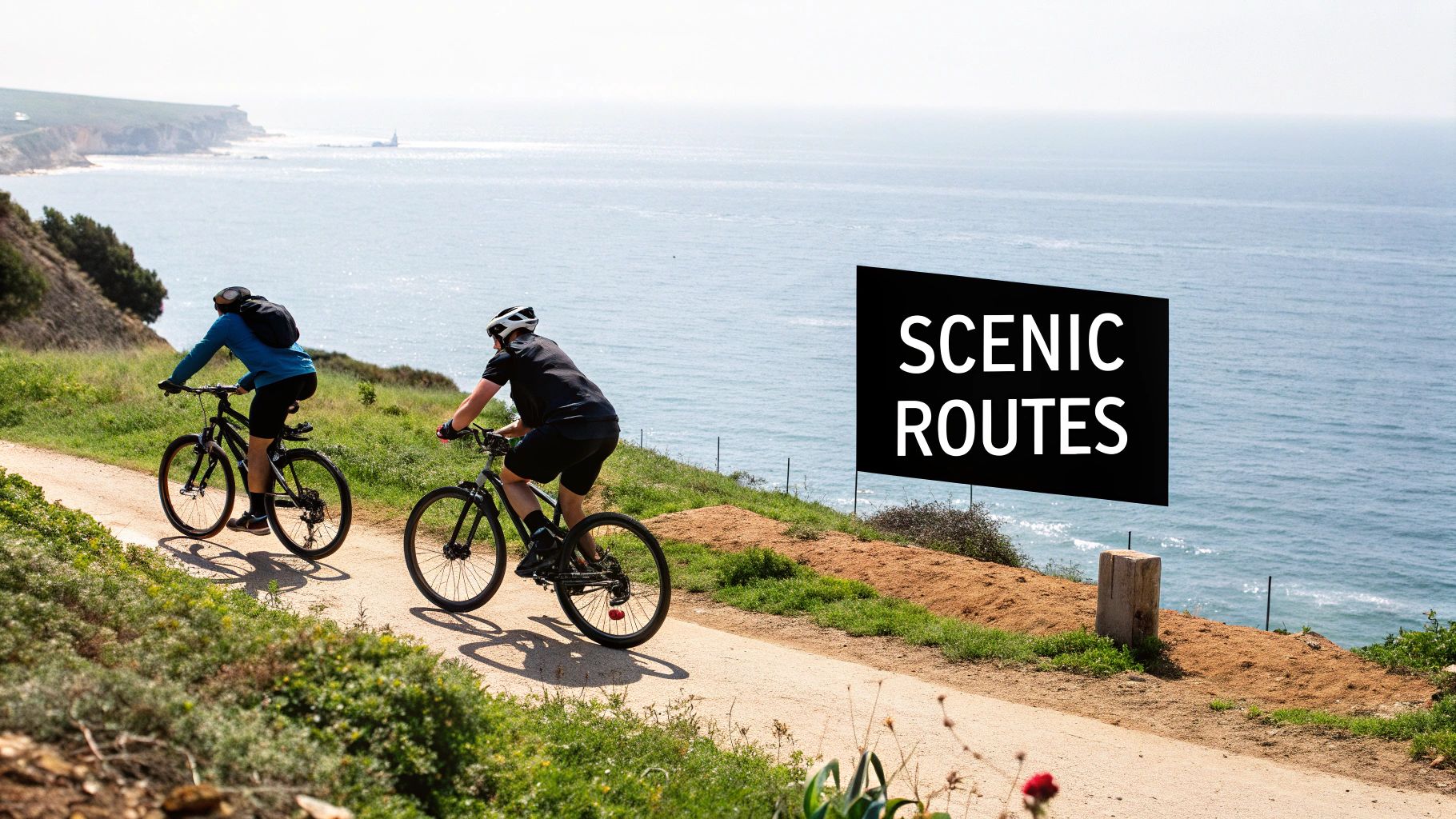 Cyclists on a scenic coastal path near Albufeira