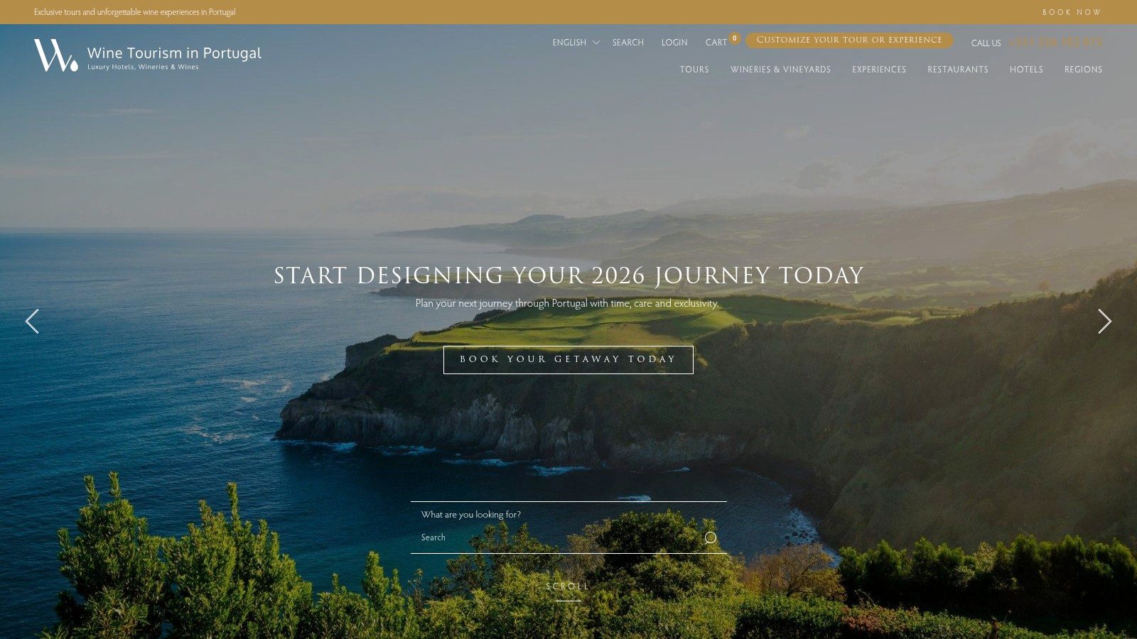 A scenic view from the Wine Tourism in Portugal website, showcasing the Douro Valley's terraced vineyards and river.