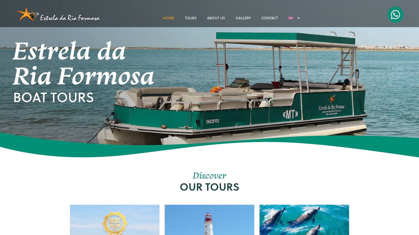 Estrela da Ria Formosa website screenshot showing their boat tour options
