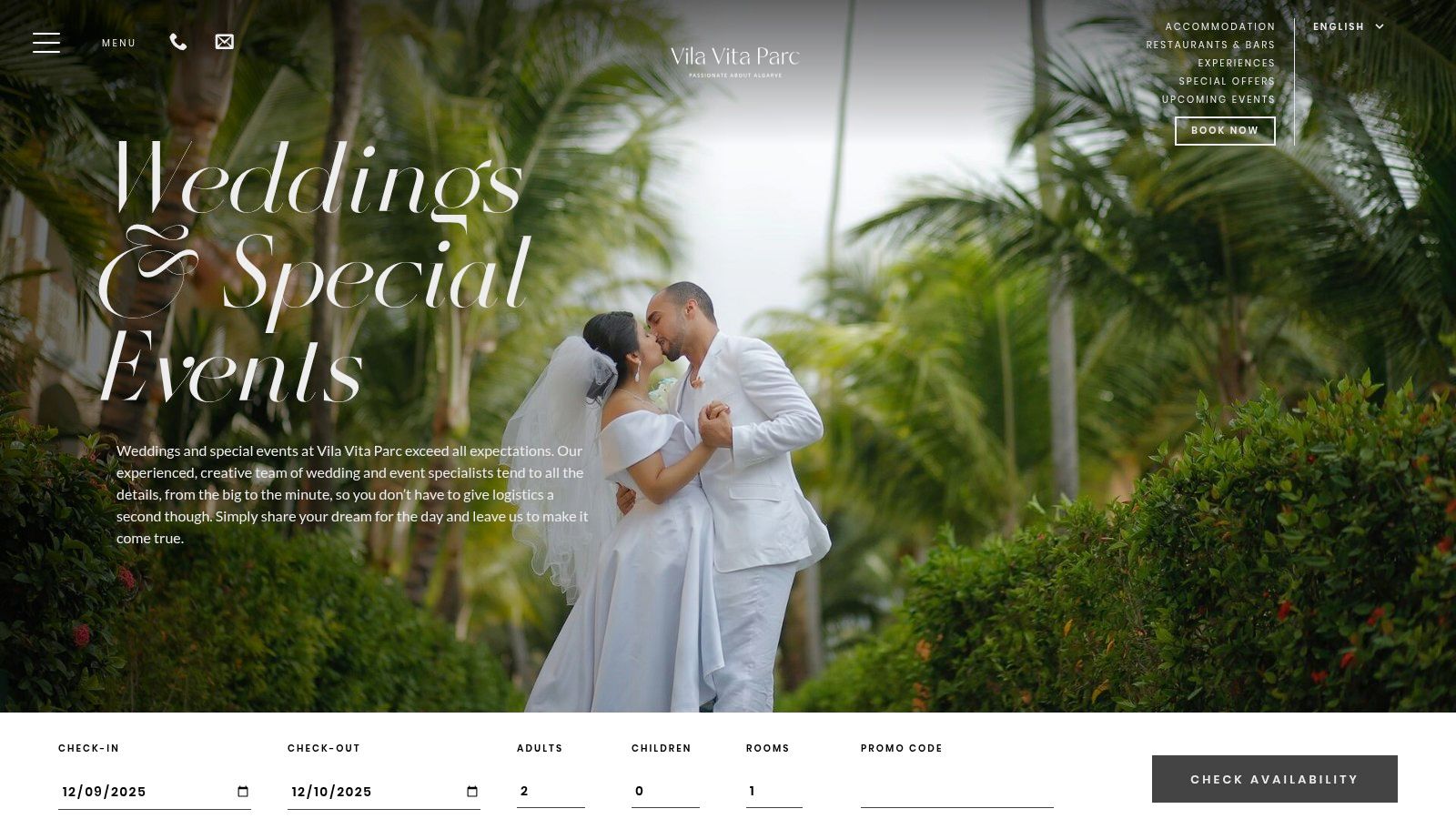 A wedding couple at Vila Vita Parc, a premier Portugal wedding venue in the Algarve.