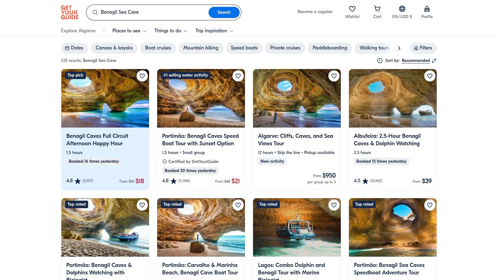 GetYourGuide (Benagil page)