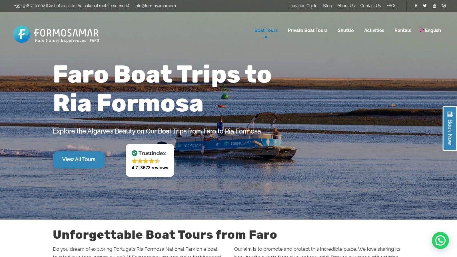 Formosamar boat navigating the calm waters of the Ria Formosa lagoon