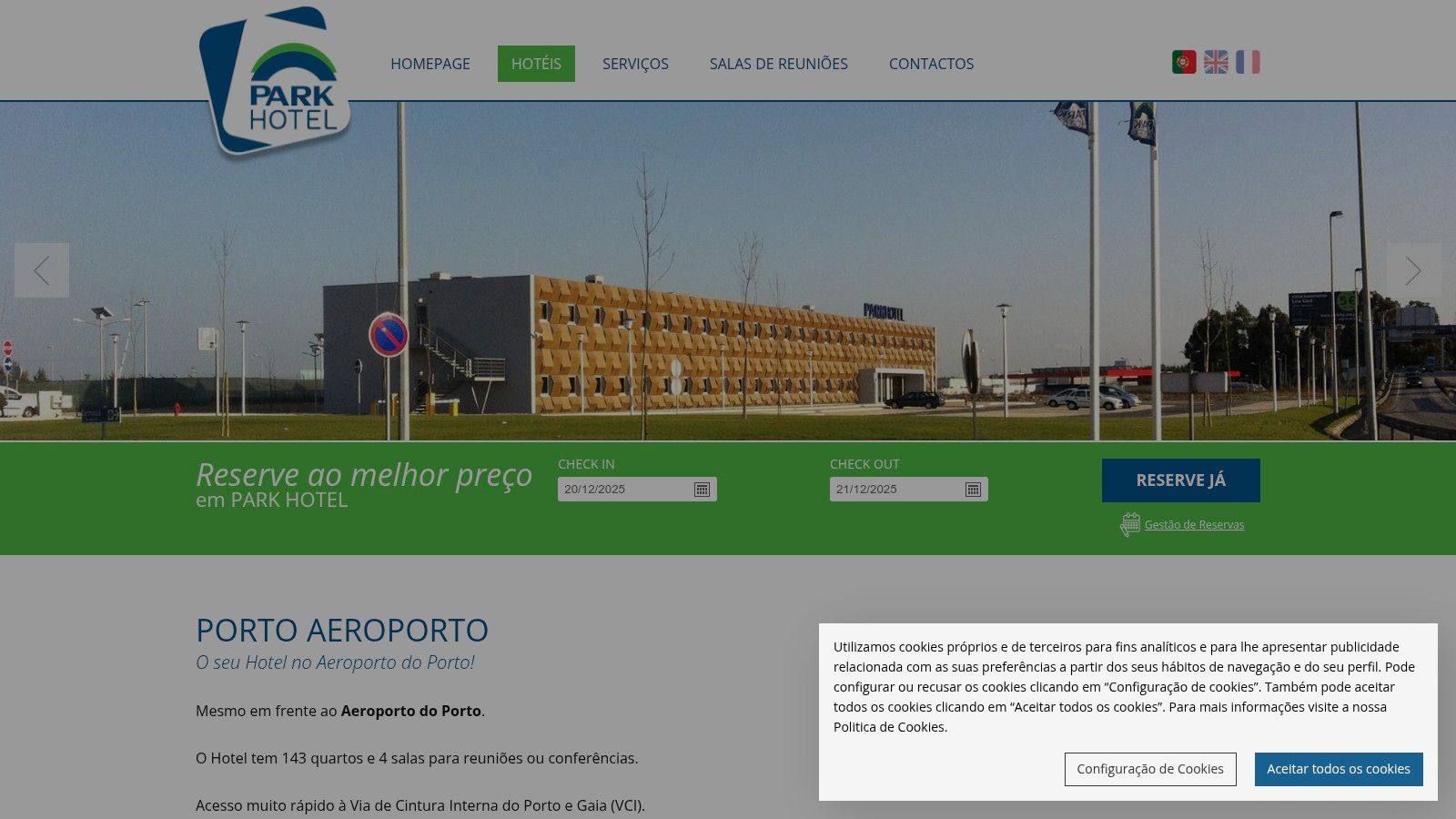 Exterior of the Park Hotel Porto Aeroporto showing its modern facade and proximity to the airport