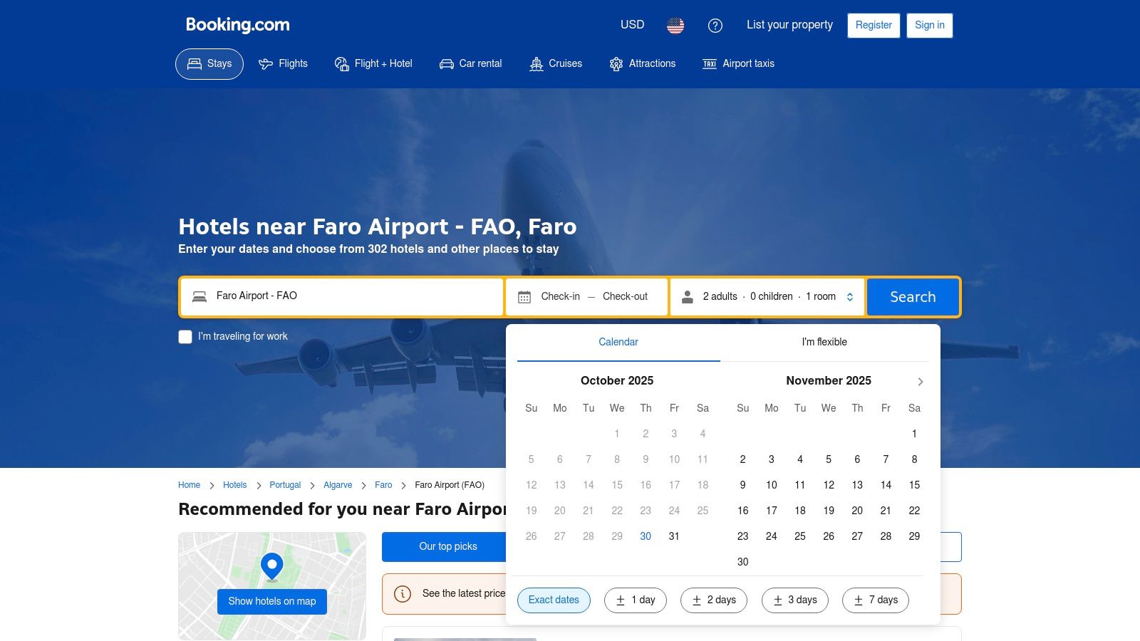 Booking.com – Faro Airport (FAO) hotels page