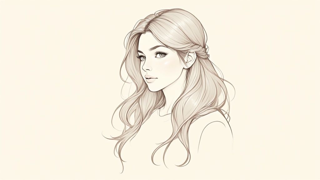 A woman with long, wavy hair smiling, showing how medium-to-long hair can frame the face.