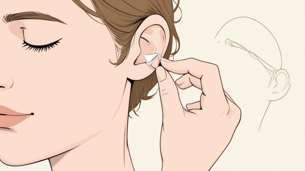 An adult smiling, confidently showing the discreet placement of an EarFix corrector.