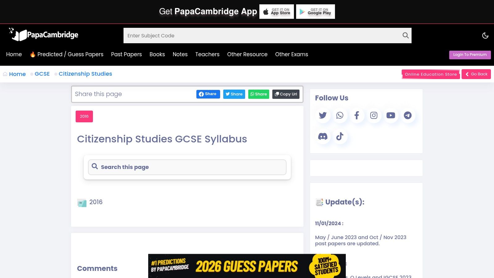 PapaCambridge – Edexcel GCSE Citizenship Studies