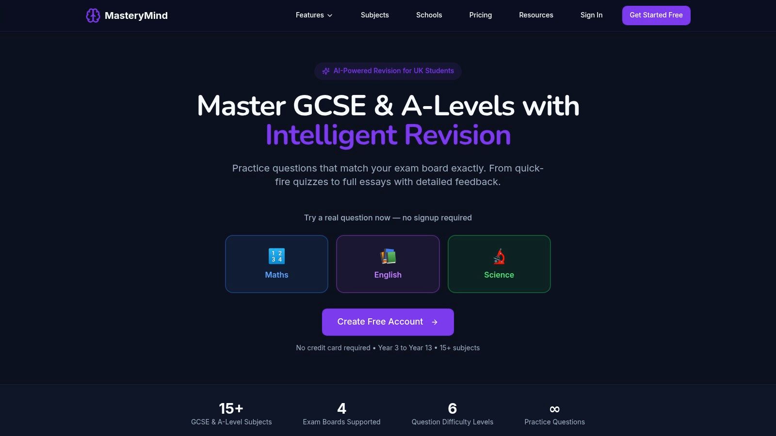 An example of MasteryMind's interface showing an OCR GCSE English question with AI feedback.