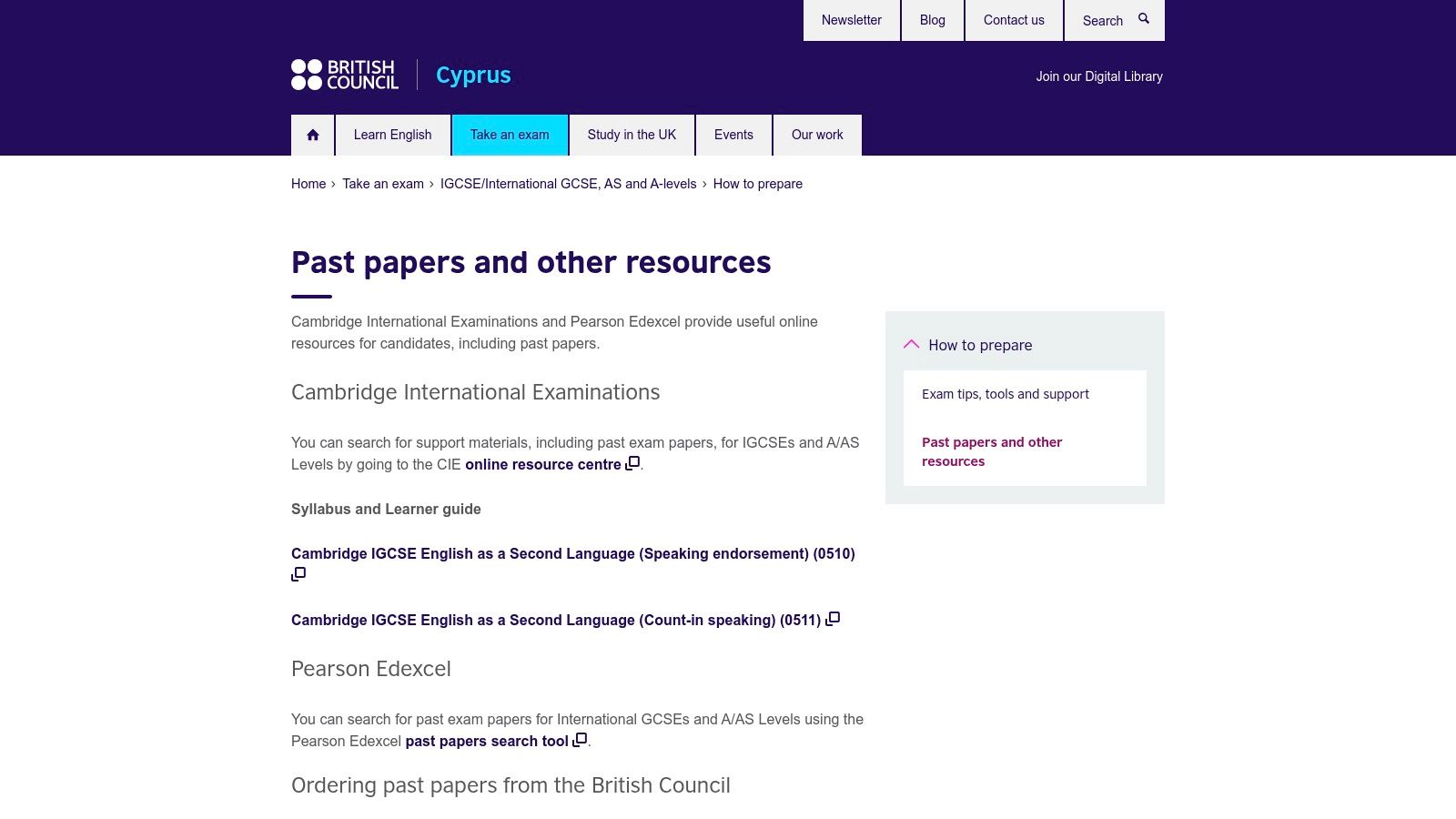 British Council – Past papers ordering service (Pearson/Edexcel)
