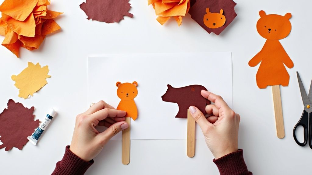 Child doing a colorful craft activity