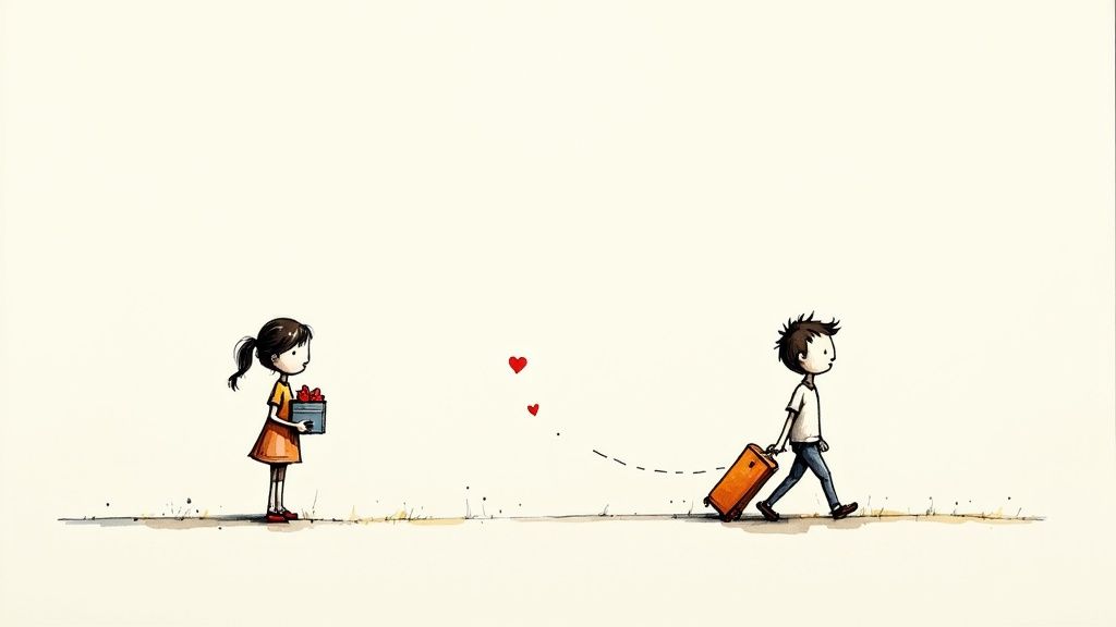 Two children sitting on a bench, looking sad as if saying goodbye.