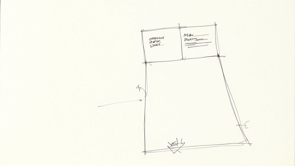 A hand-drawn sketch of a rectangular shape with labels 'OPENING HOOK LINE' and 'MALE PEAMS'.