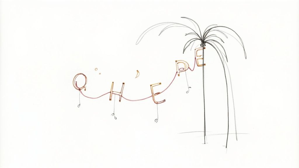 Colorful illustration of letters climbing a coconut tree from the book Chicka Chicka Boom Boom