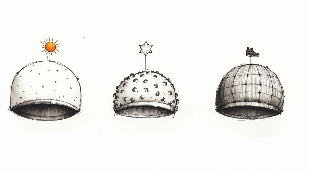 A collection of colorful caps made from different fabrics