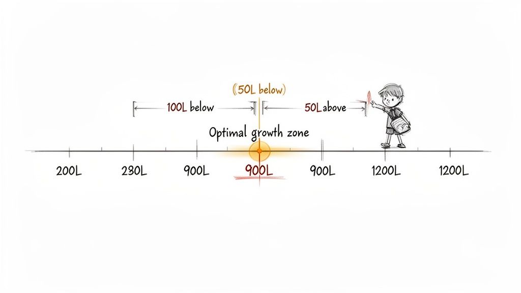 A diagram illustrating Lexile reading levels, showing optimal growth zones and a child pointing.