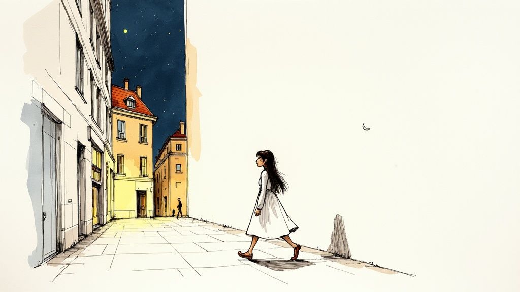 Illustration from the Madeline book showing the girls in bed, with one empty bed and Miss Clavel on the phone