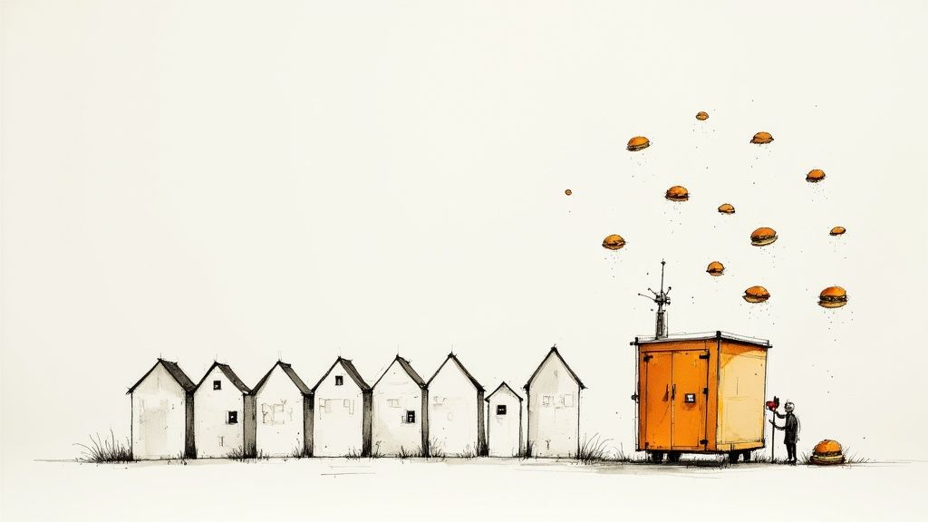 A giant pancake falling on a school in a scene from Cloudy with a Chance of Meatballs