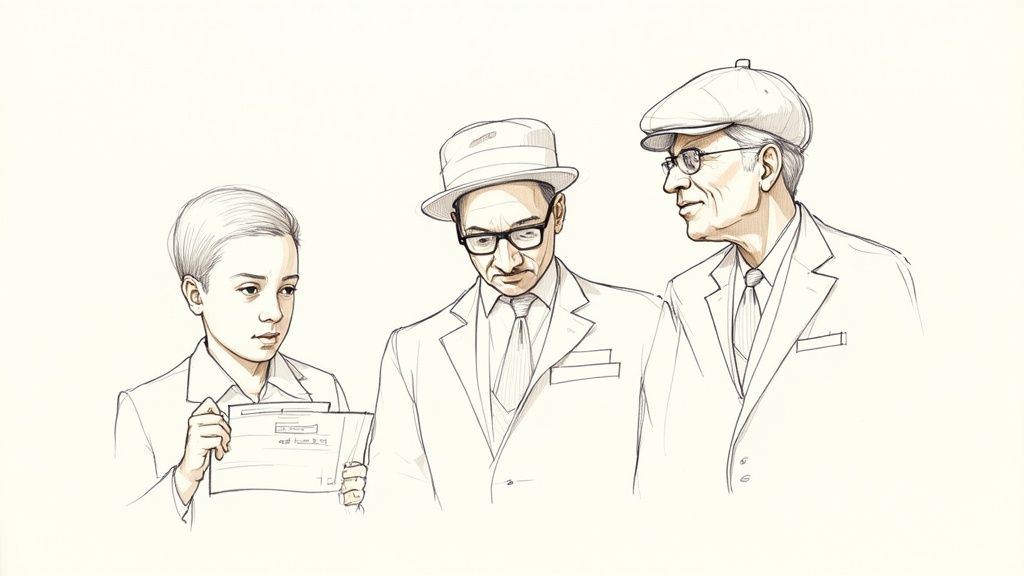 A collage of characters from Bud, Not Buddy, including Bud, Herman E. Calloway, and the band.