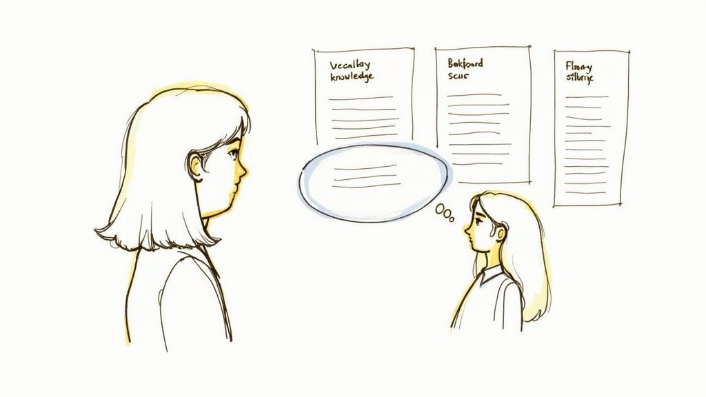 A teacher discusses with a student, surrounded by documents with misspelled words, indicating a reading challenge.