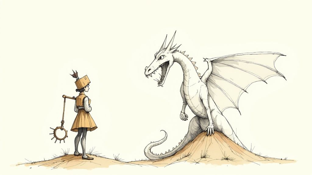 A defiant Princess Elizabeth confronts the dragon