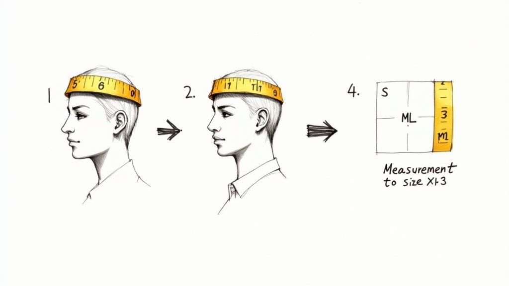 A person measuring their head for a cap
