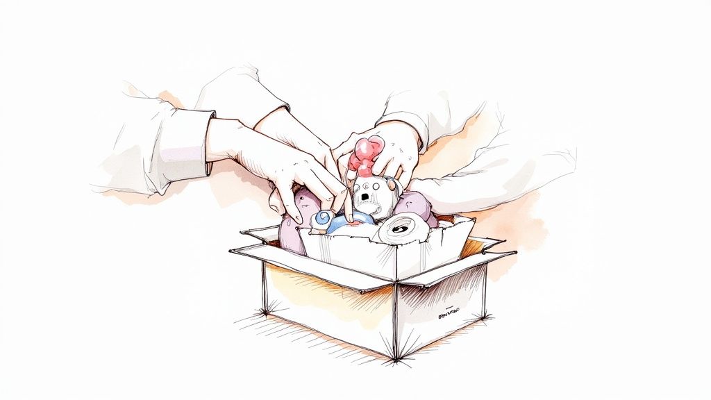 A young child and an adult are working on a creative art project together at a table, smiling as they draw and color.