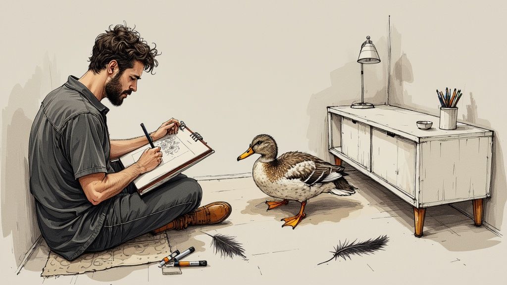 A black and white photograph of Robert McCloskey, the author and illustrator of 'Make Way for Ducklings'.