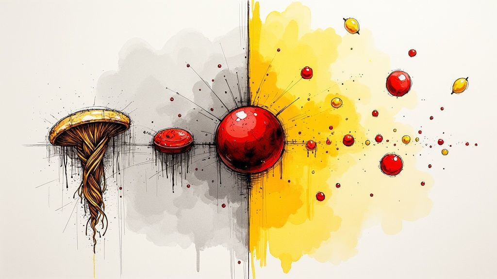 Colorful food items falling from the sky in a scene from Cloudy with a Chance of Meatballs.