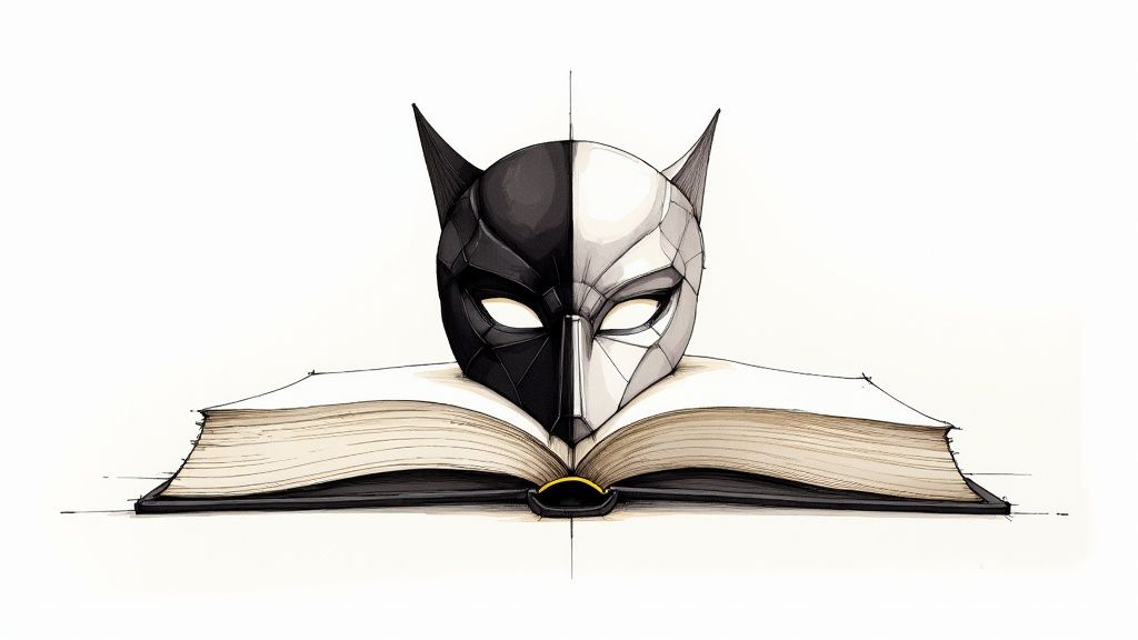An open book showing two different scenes, symbolizing the two sides of a story in a perspective flip.