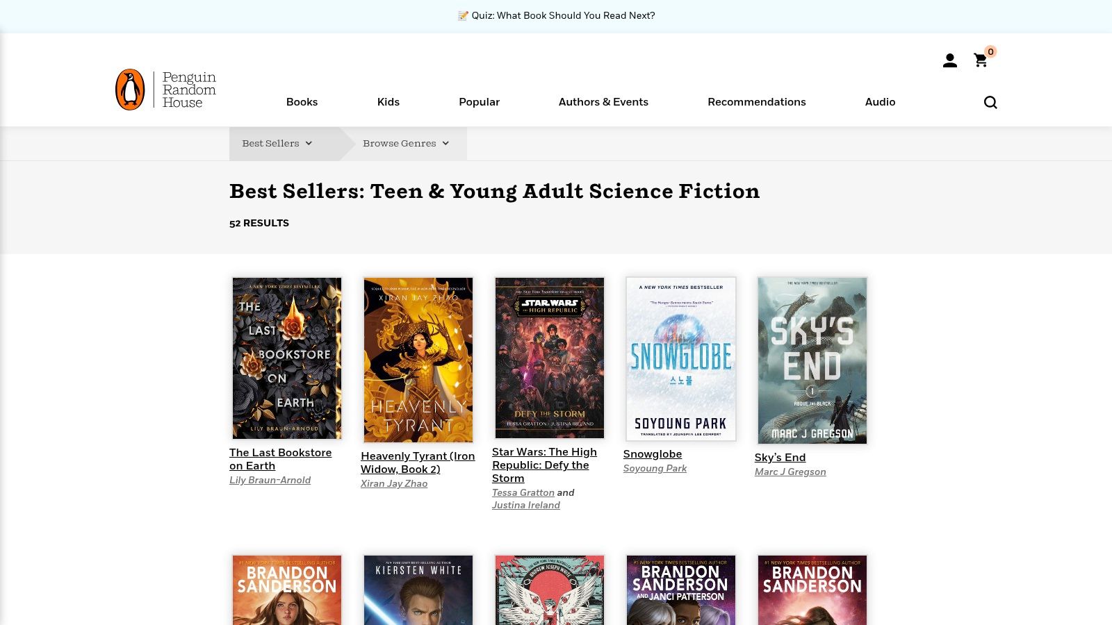 Penguin Random House — Teen & Young Adult Sci‑Fi Bestsellers (Publisher Store)