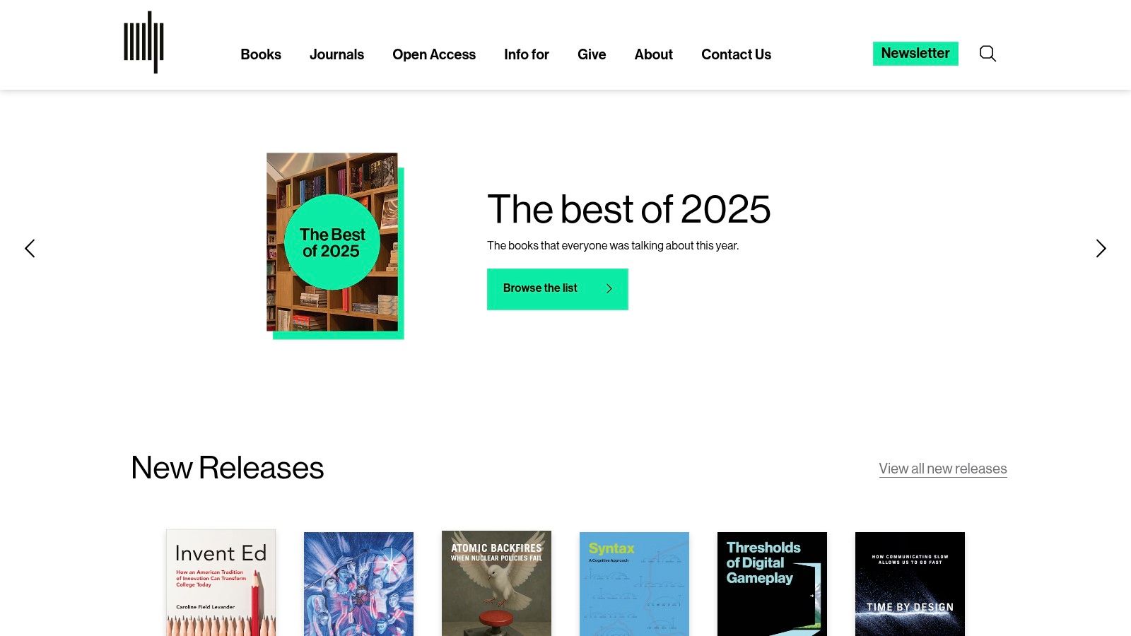 The MIT Press website showing a selection of space and astronomy books.