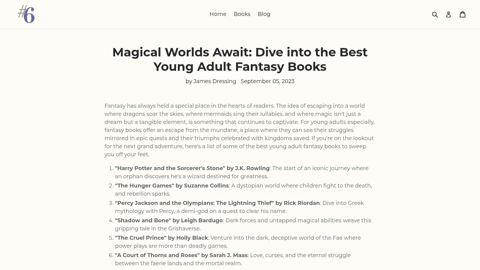 Number 6 Blog - Magical Worlds Await Dive Into The Best Young Adult Fantasy Books