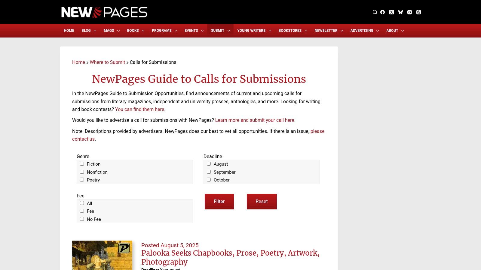NewPages — Calls for Submissions