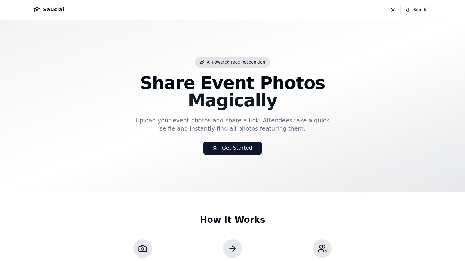 Saucial's AI-powered platform allows guests to find their photos with a selfie.